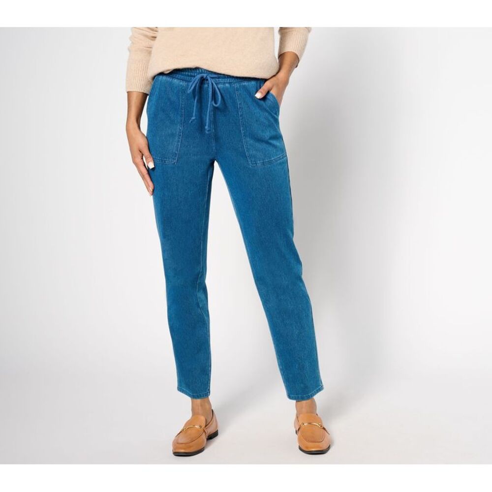 Denim & Co. Women's Petite Pants 4XP Comfy Knit Air Tapered Leg Pant Blue